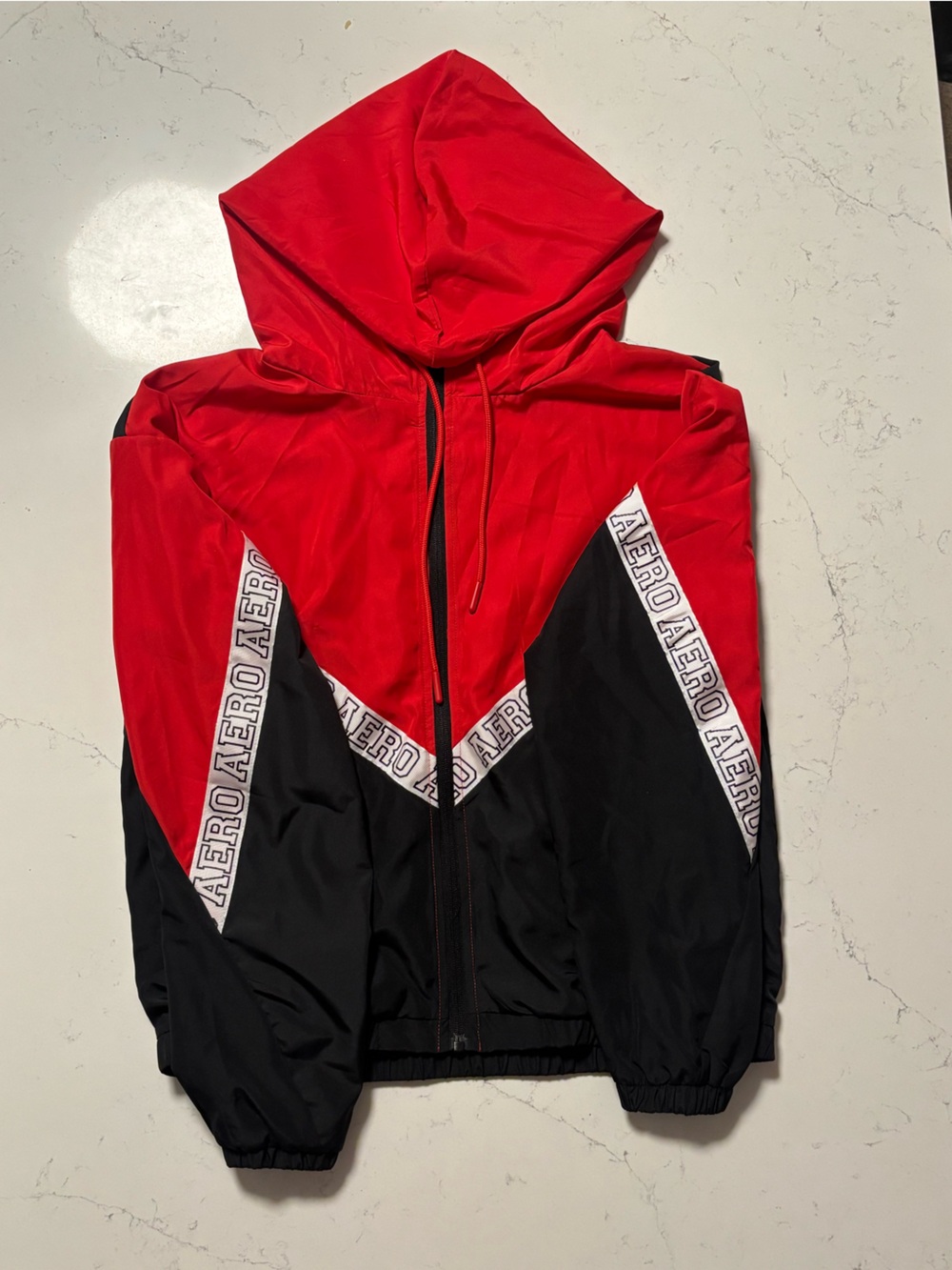 Aeropostale Red and Black Hooded Windbreaker Jacket